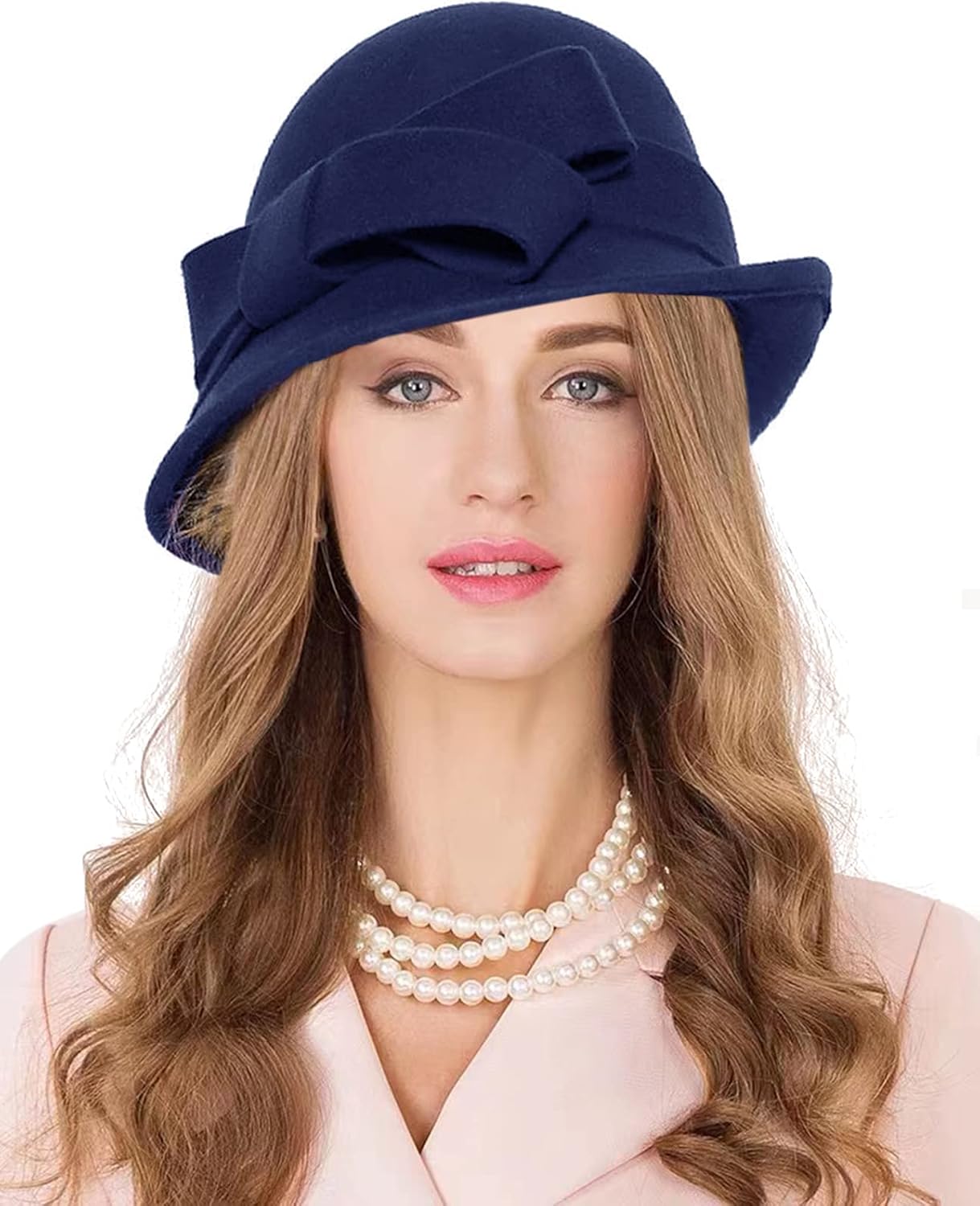 Z&X Women Winter Wool Felt Cloche Bucket Hat 1920s Vintage Gatsby Hat Elegant Bow Church Wedding Hat