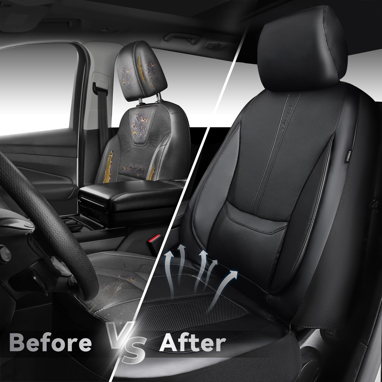 CAR PASS Nappa Leather Car Seat Covers Water Resistant 3D Foam Faux Leather Seat Covers Lumbar Support Automotive — view 6