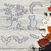 Vista 5 de Juego de troqueles de murciélagos de Halloween para hacer tarjetas, juegos de troqueles de corte de gatos luna, árboles muertos, plantillas de cara