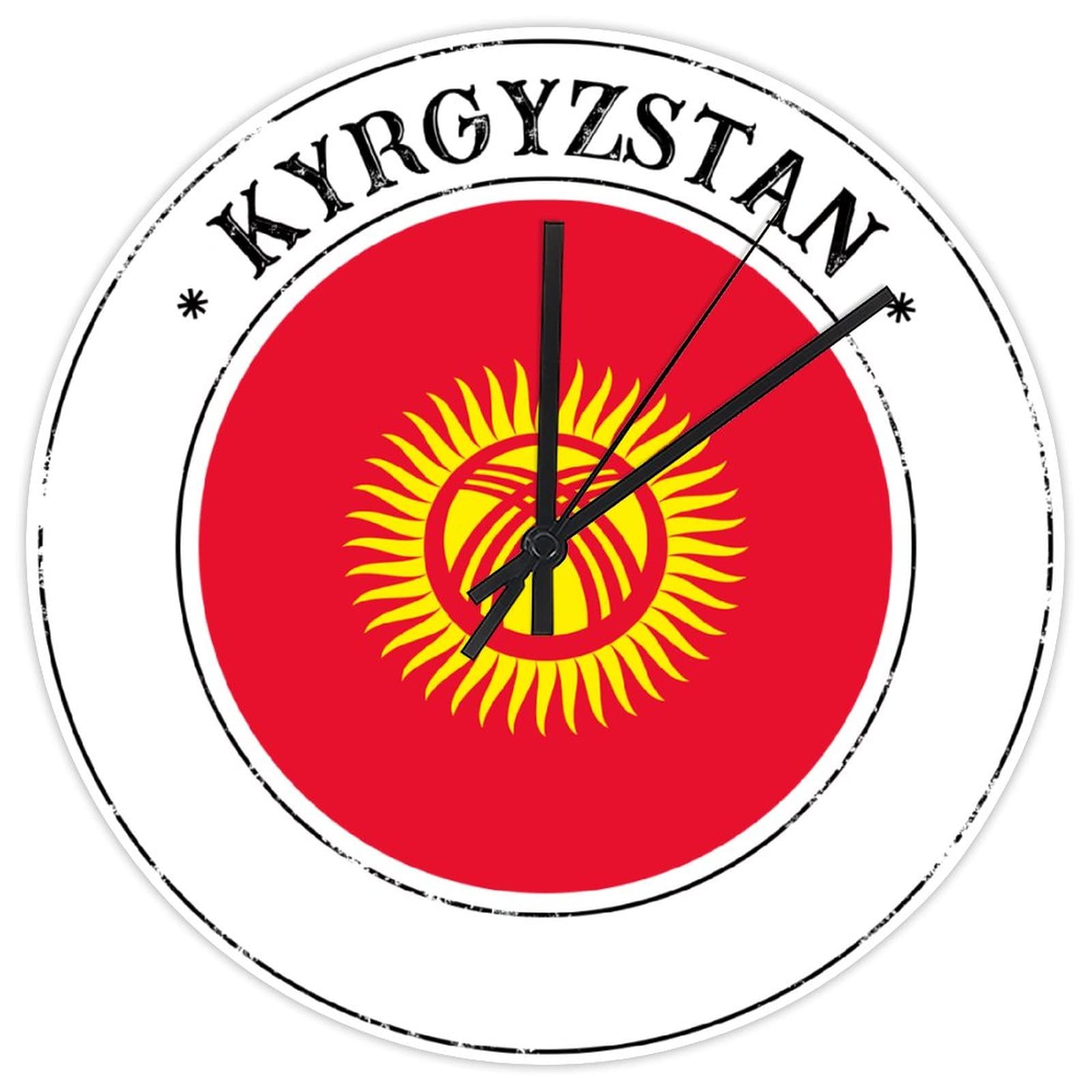 Horloge murale Kirghizistan ronde en PVC silencieuse de 30 cm de diamètre