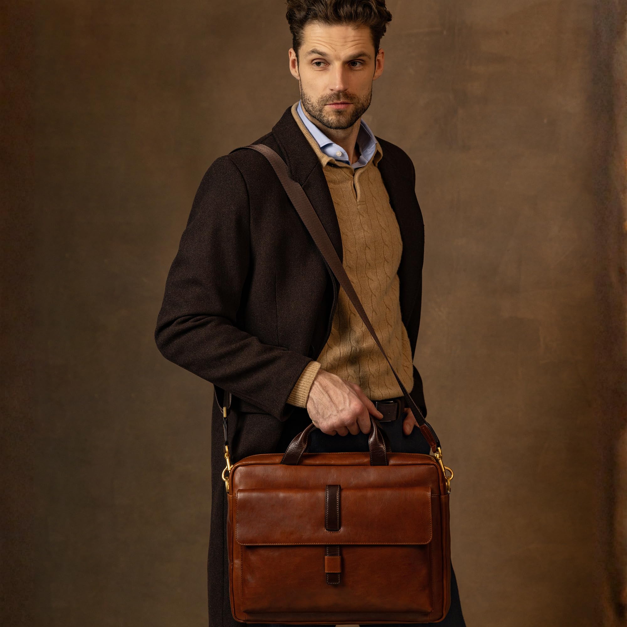 Time Resistance Leder Aktentasche - Italienische handgefertigte Laptoptasche aus Leder - Aktentasche für Männer und Frauen - Professionelle Aktentasche