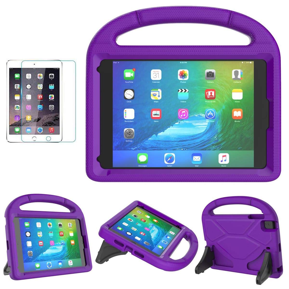 SUPLIK iPad Mini 5/4/3/2/1 Case for Kids, Durable Shockproof Protective Handle Bumper Stand Cover with 2*Screen Protectors for 7.9 inch Apple iPad Mini 5th/4th/3rd/2nd/1st Generation, Purple