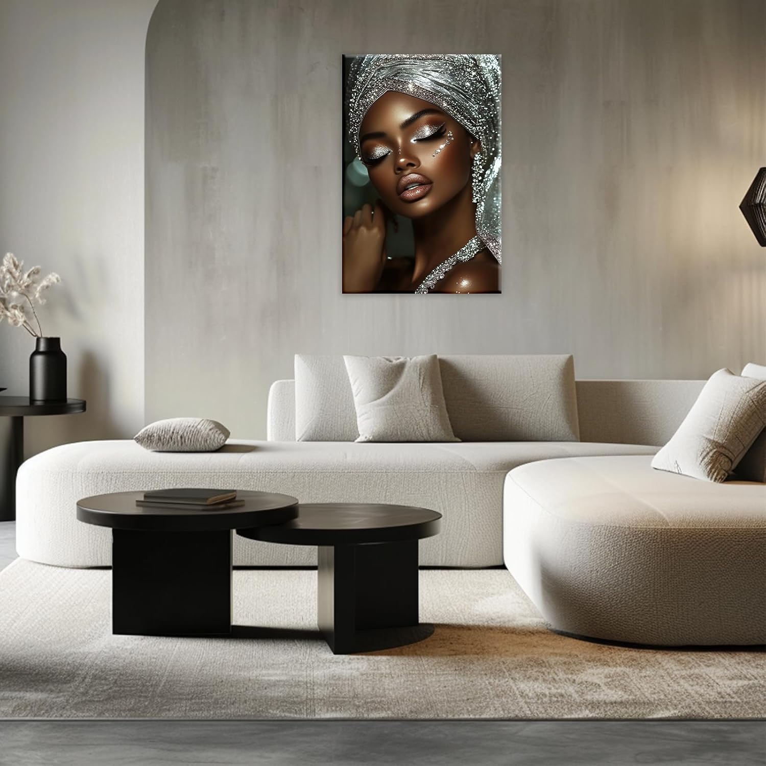 GLOKAKA African American Woman Canvas Wall Art Black Girl Portrait Pictures Female In Silver Jewelry Poster for Living Room Bedroom Office(Artwork-3,12"x18")