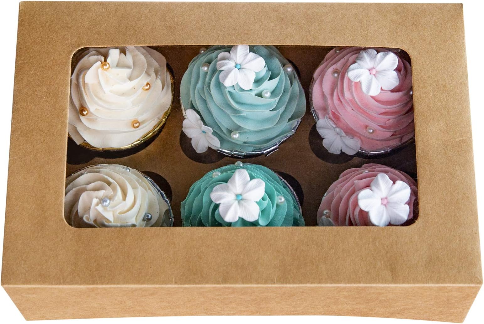 ONE MORE Cupcake Boxes with Inserts 6 Holders,9.5x6.3x3inch Large Brown Kraft Standard Bakery Boxes with Window Food Grade Cake Carrier Container for Muffins Gift Treat Box Bulk,Pack of 15