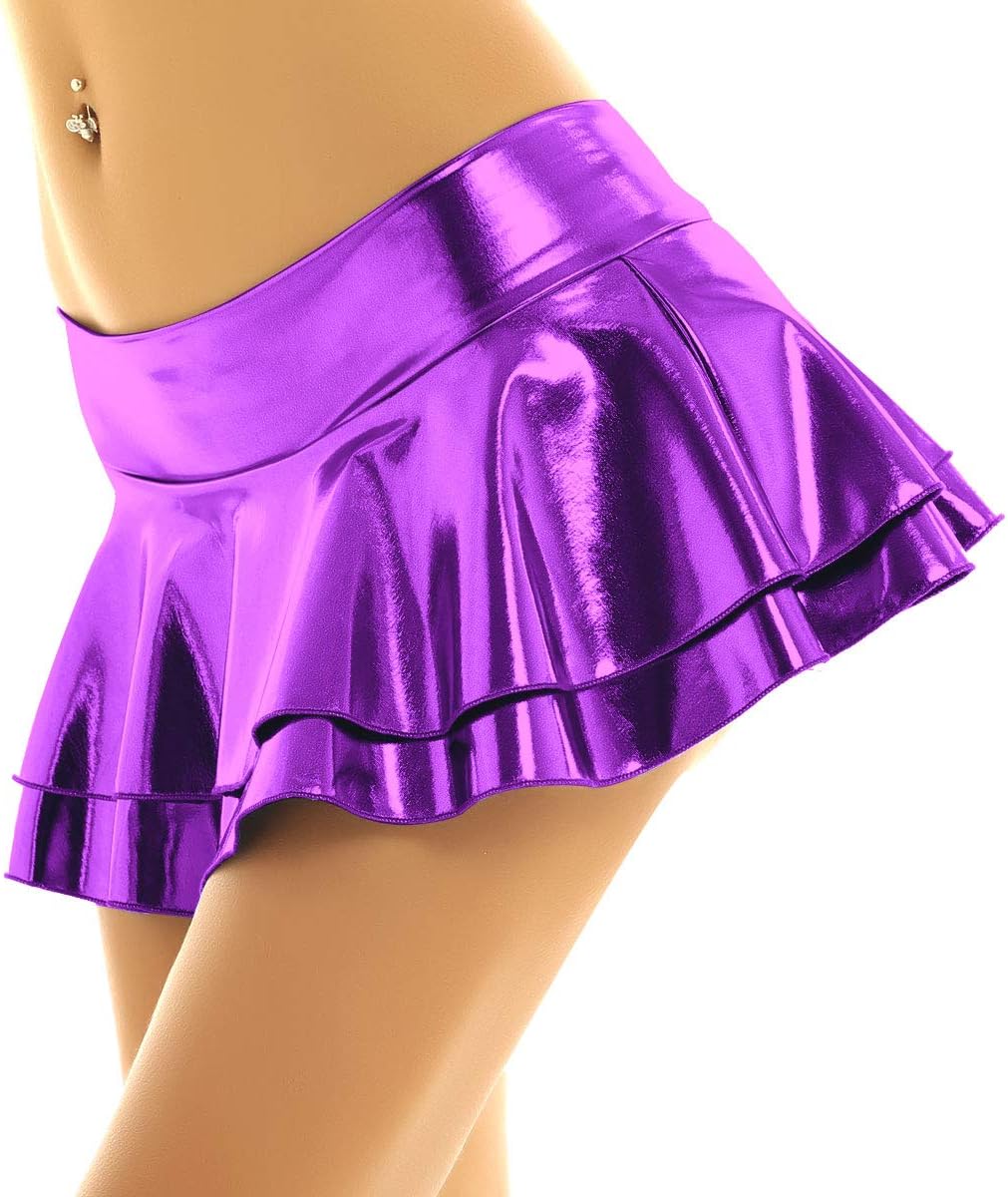 Women's Solid Shiny Metallic Pleated Mini Skirt
