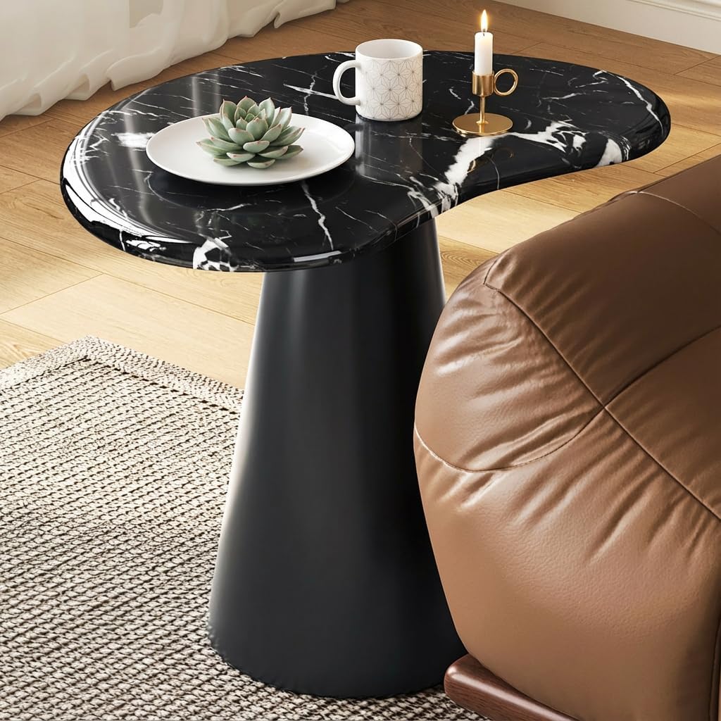 Guyii Black Irregular-Shaped Side Table, Compact End Table with Polished Granite Top, Modern Minimalist Accent Furniture for Sofa, Bedside or Small Spaces