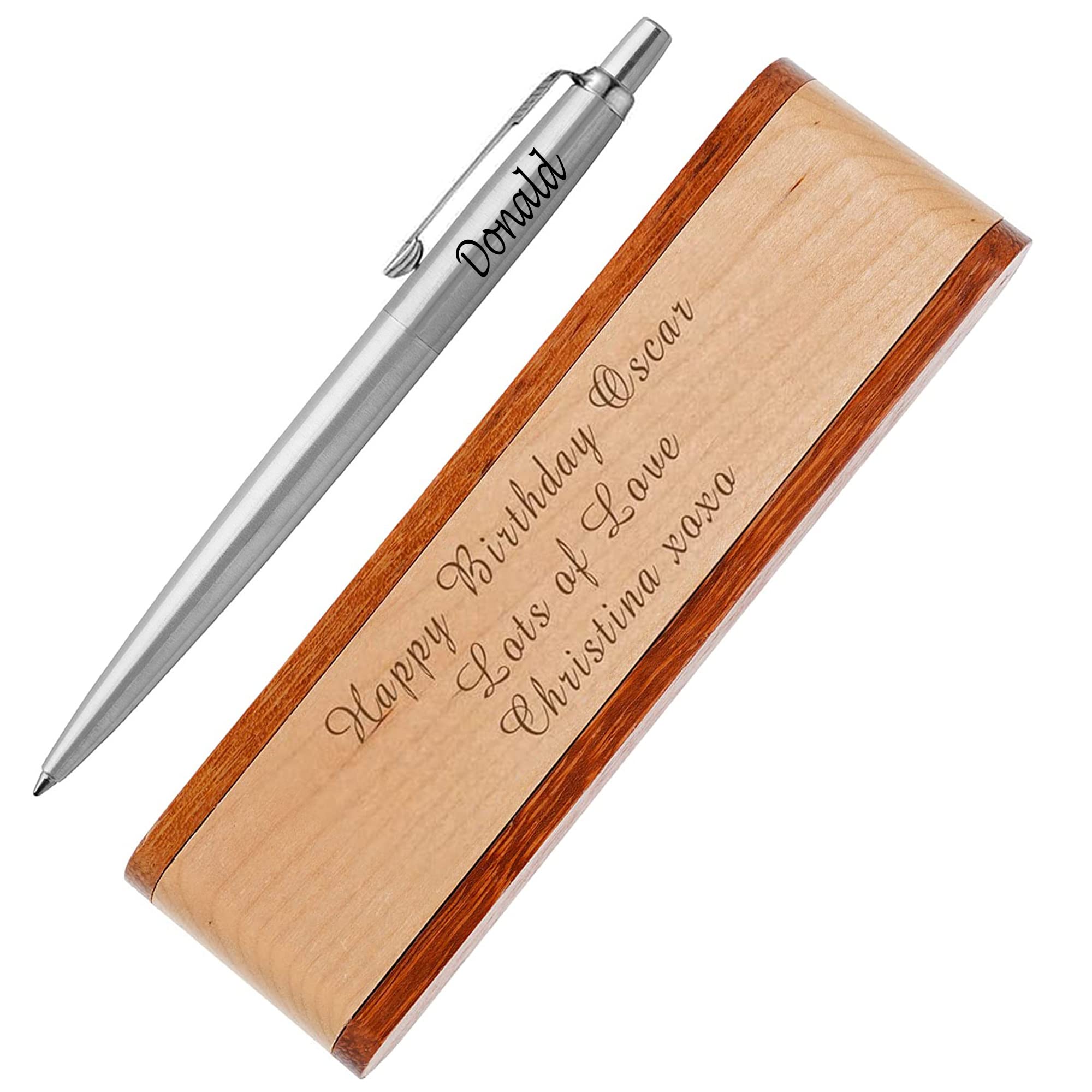 PARKER Personalised Jotter Original Ballpoint pen, Gift for Men and Women, Birthdays and More – Custom Engraving Included – Beautiful Wooden Gift Box