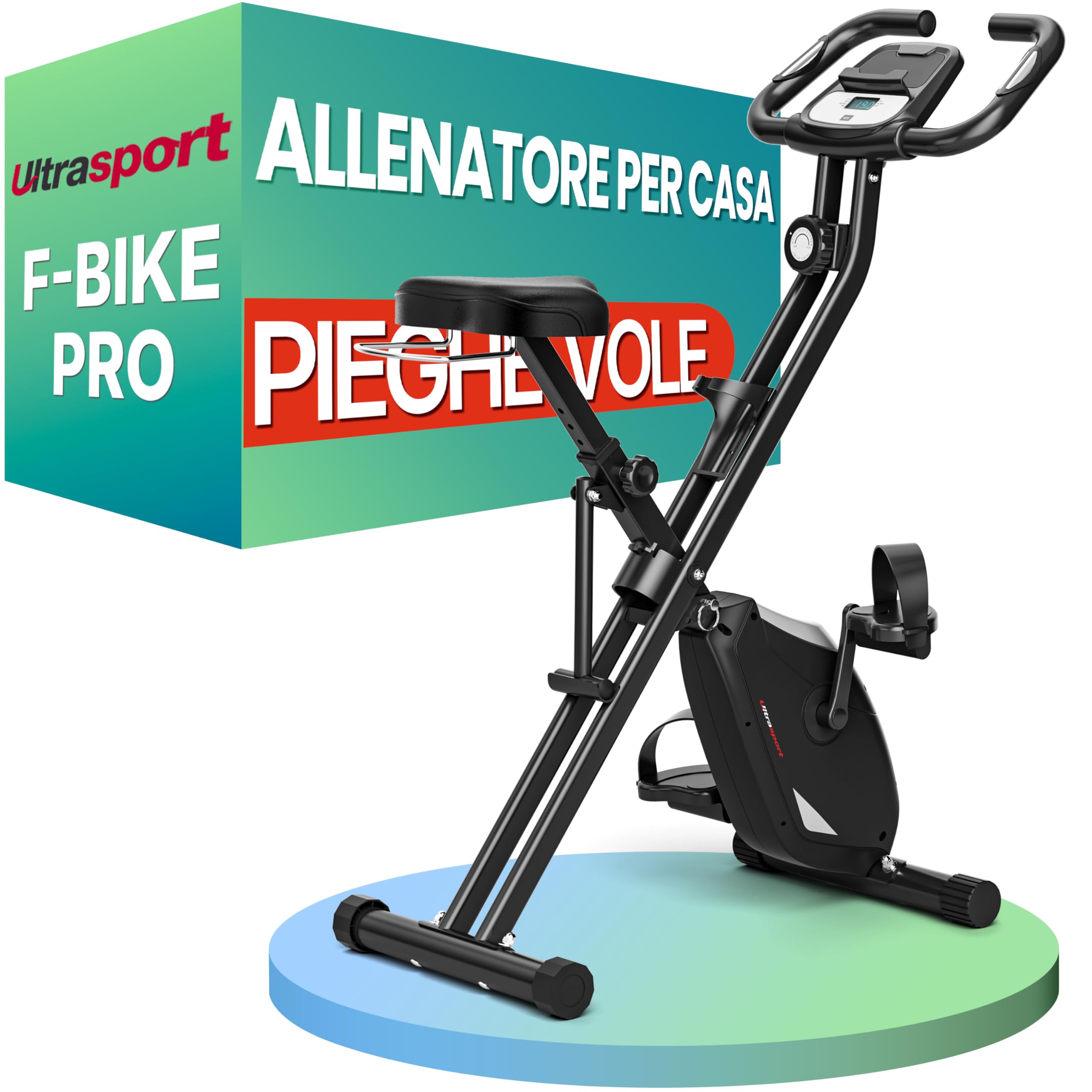 Ultrasport F-Bike Pro Cyclette da Casa Pieghevole I Cyclette Pieghevole da Casa fino a 150 KG con 16 Livelli, Sella Extra Confortevole, Funzione App, LCD Display e Sensori, Cyclette da Camera