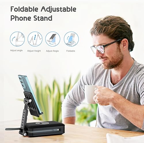 Miniatura 4 de TechGlow Soporte plegable para teléfono celular con altavoz Bluetooth y banco de energía de 10000 mAh, cables integrados, regalos de cumpleaños para