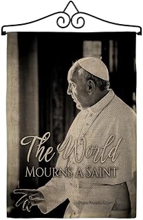 World Mourns Saint Pope Francis Picture Flag Hanger Kit Memorabilia Burlap Poster Decor Wall Art Tapestry Memorial Decoration Christian Remembrance Religious Vatican Catholic Gift Made In USA