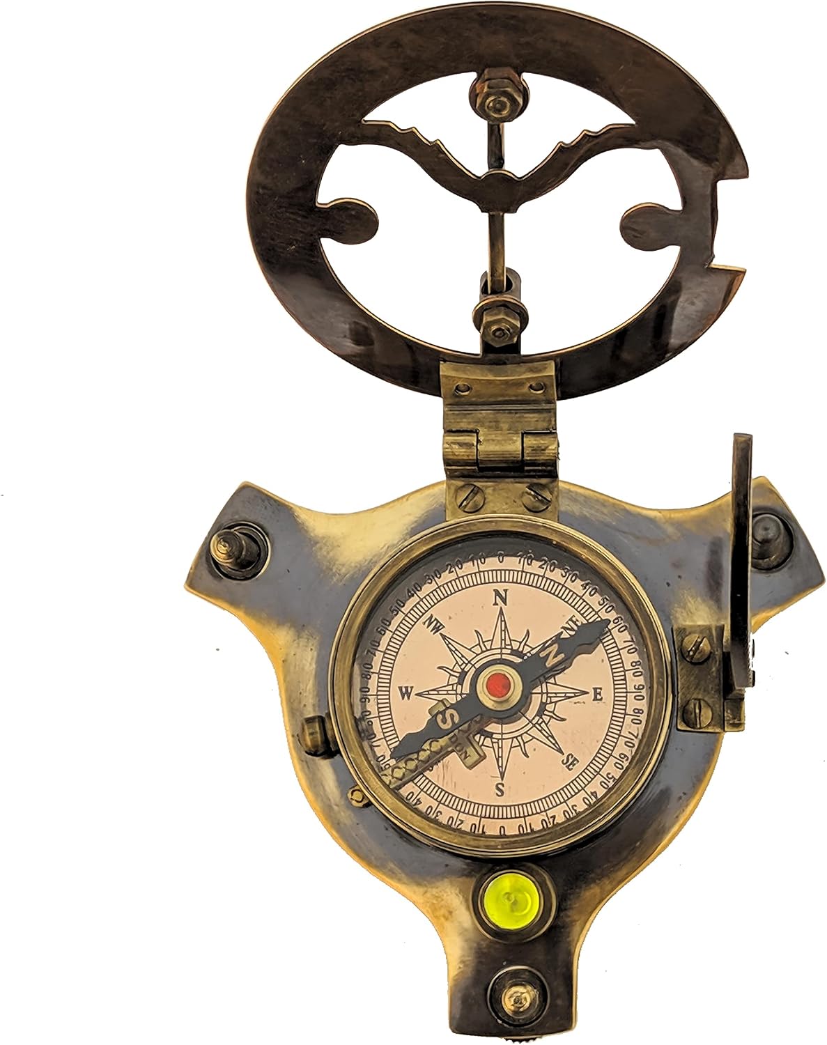 Brass Sundial Compass, Working Compass, Fully Functional Sundial, Vintage Finish Look with Adjustable Screw Legs, Gift, 7.5cm - L x 4cm - H