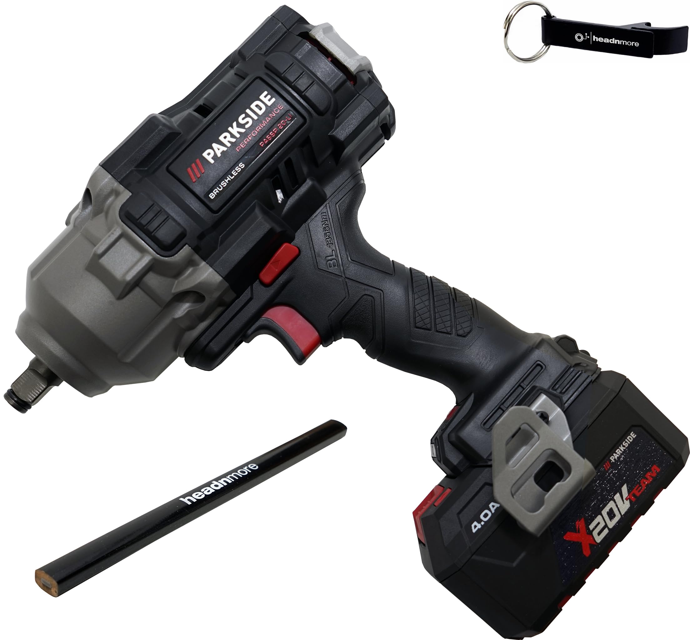 HEADNMORE PARKSIDE PERFORMANCE 20 V 1356 Nm 1/2" Atornillador de impacto con batería de 4 Ah y cargador – X 20 V Team (calcetines de trabajo)