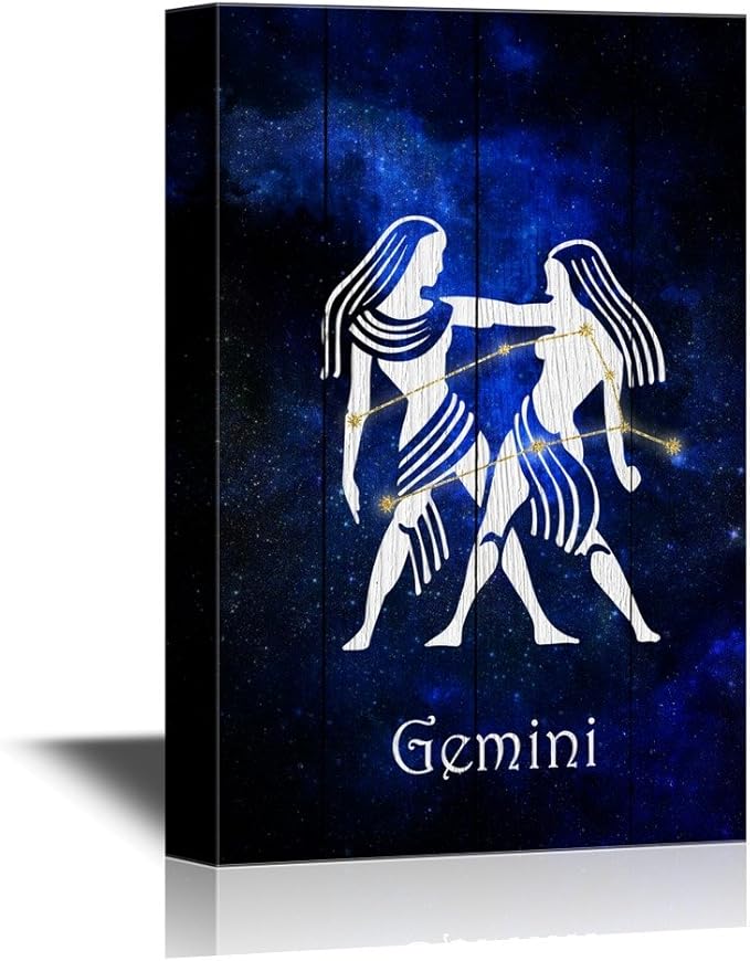 wall26 - 12 Zodiac Signs Constellation Canvas Wall Art - Gemini - Gallery Wrap Modern Home Art | Ready to Hang - 12x18 inches