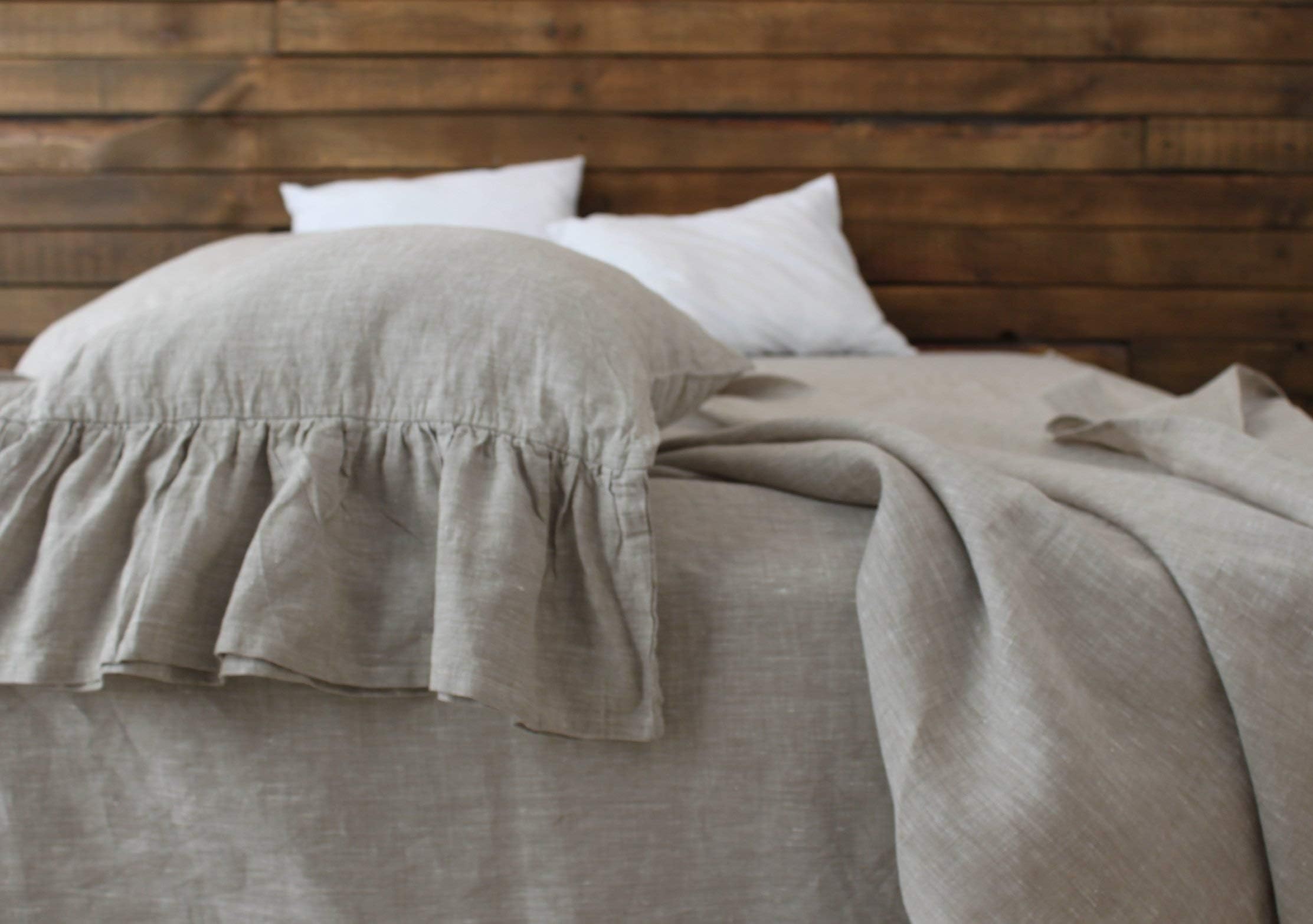 Romantic Linen Bedding Set, Ruffled Bed Valance and 2 Pillowcases with Ruffles, Custom Drop of the Skirt