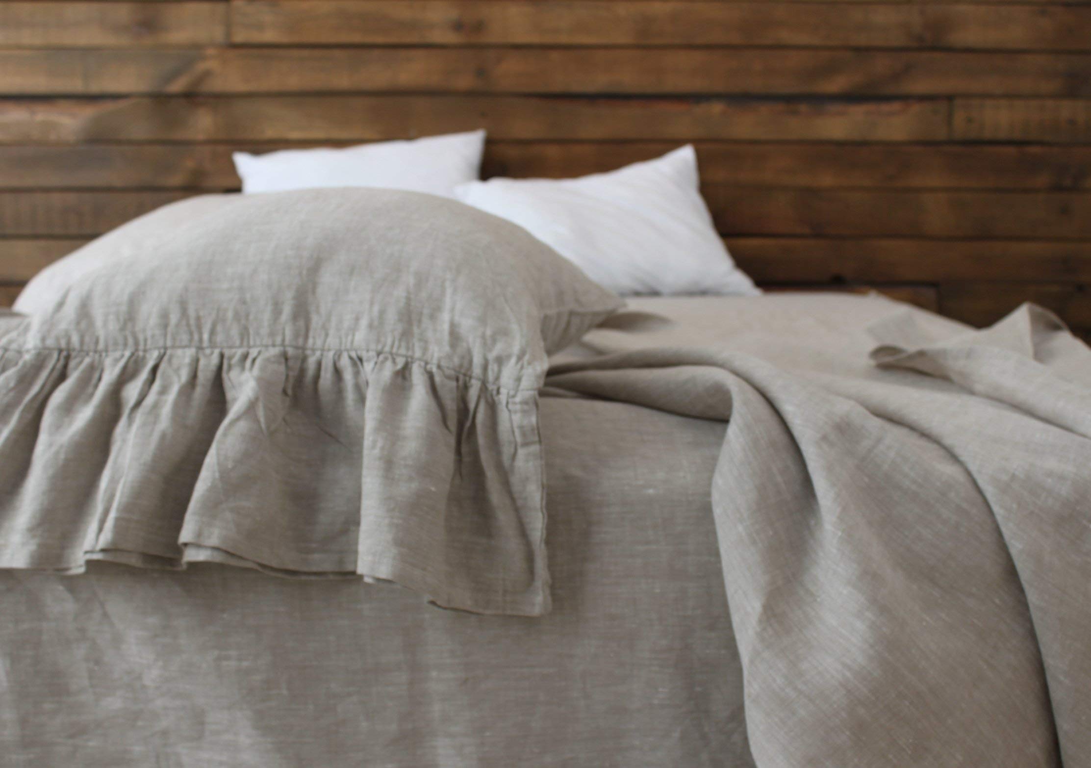 Romantic Linen Bedding Set, Ruffled Bed Valance and 2 Pillowcases with Ruffles, Custom Drop of the Skirt