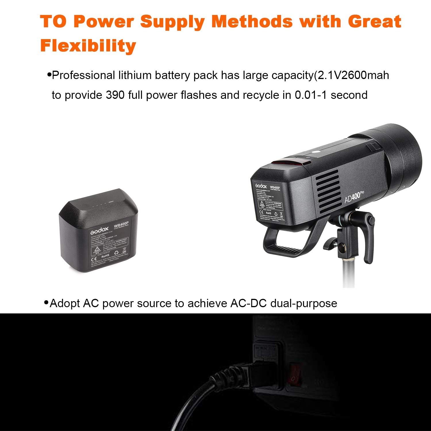 Amazon | Godox AD400Pro 400ws GN72 TTL バッテリー駆動モノライト、1