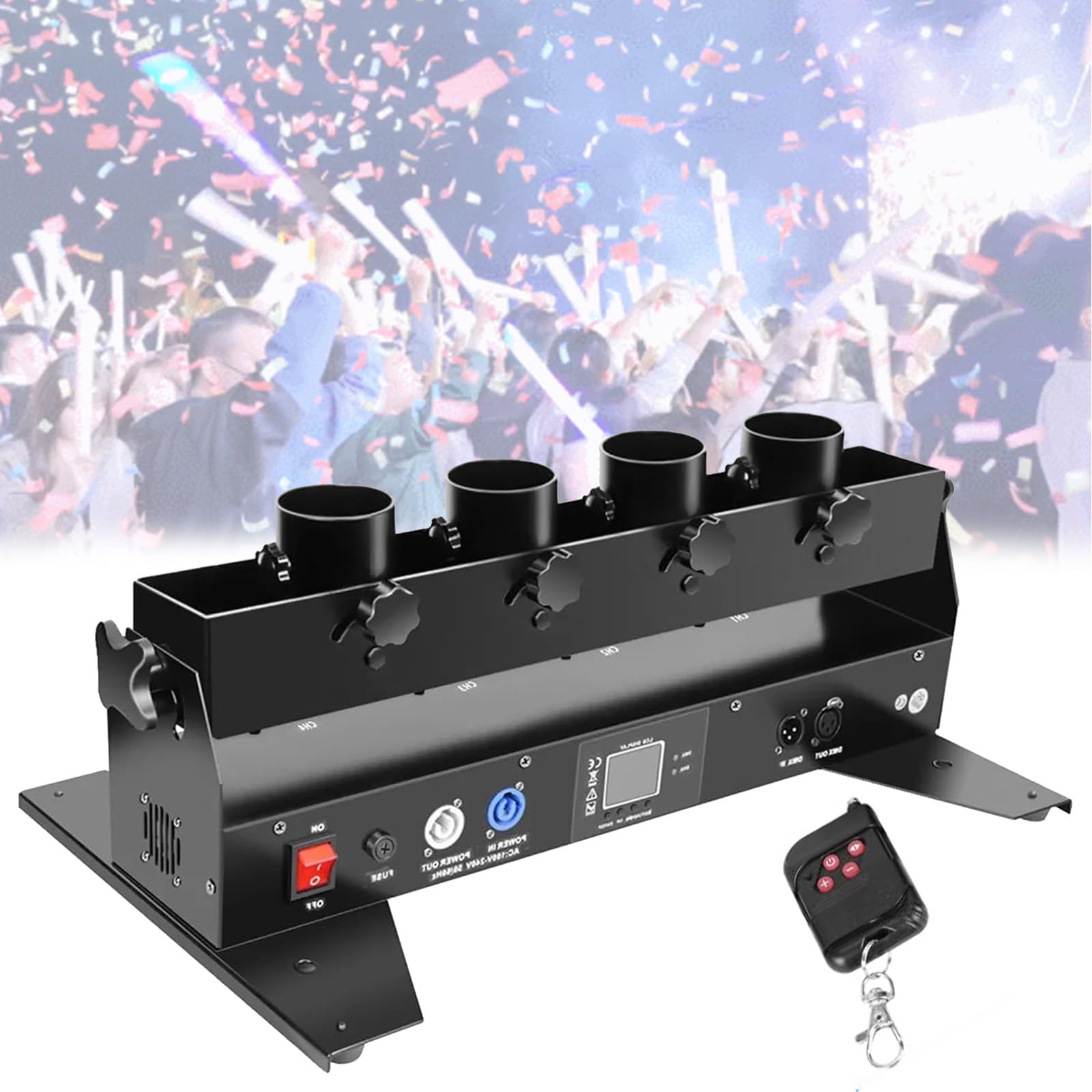 Macchina per coriandoli a 2/4 teste, lancia coriandoli elettrico con telecomando, spara coriandoli digitale per DJ, feste, discoteche, matrimoni, palchi, concerti, eventi, spettacoli,4Shots