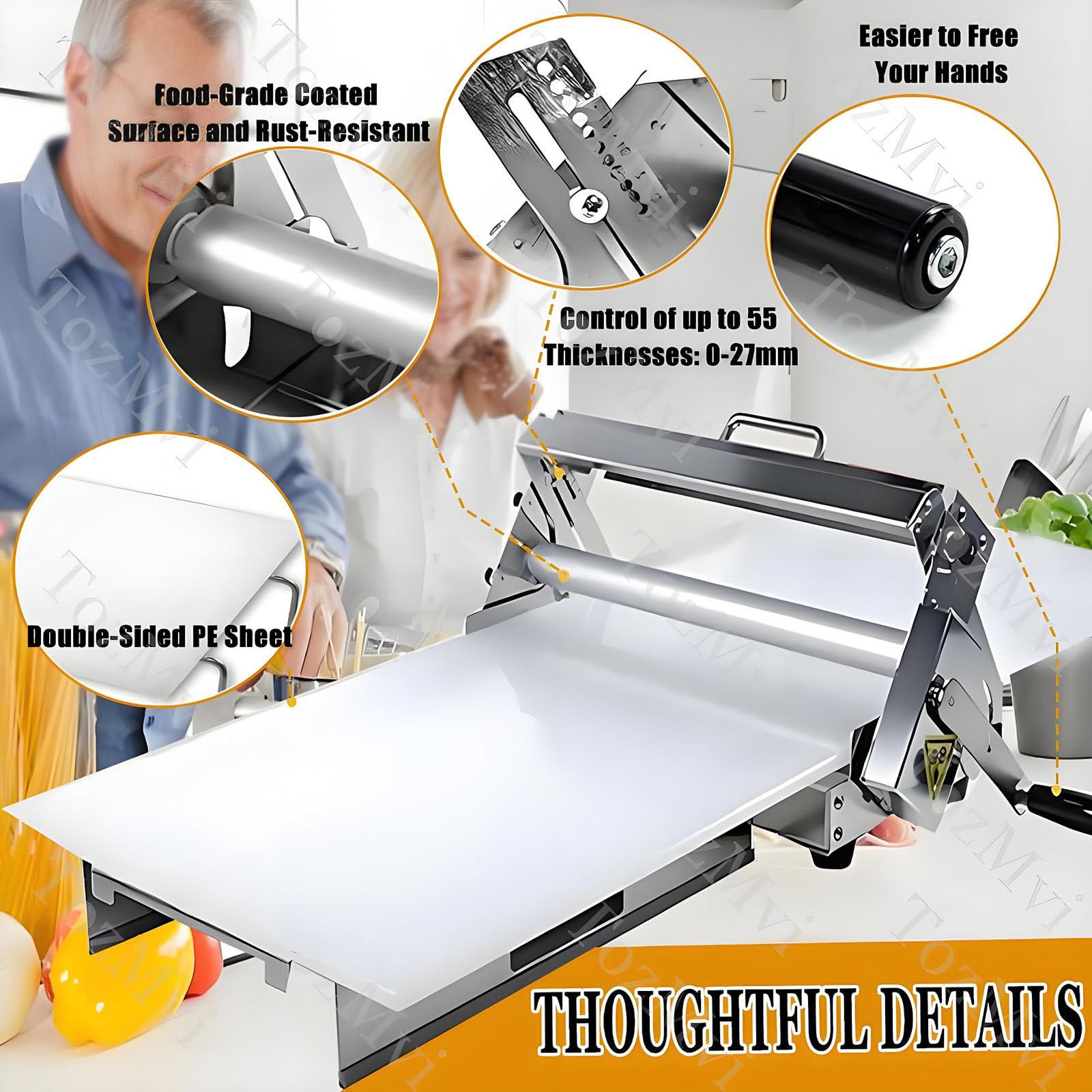 Rouleau à pâte manuel avec épaisseur réglable pour faciliter la fabrication de croissants et de pâtisseries