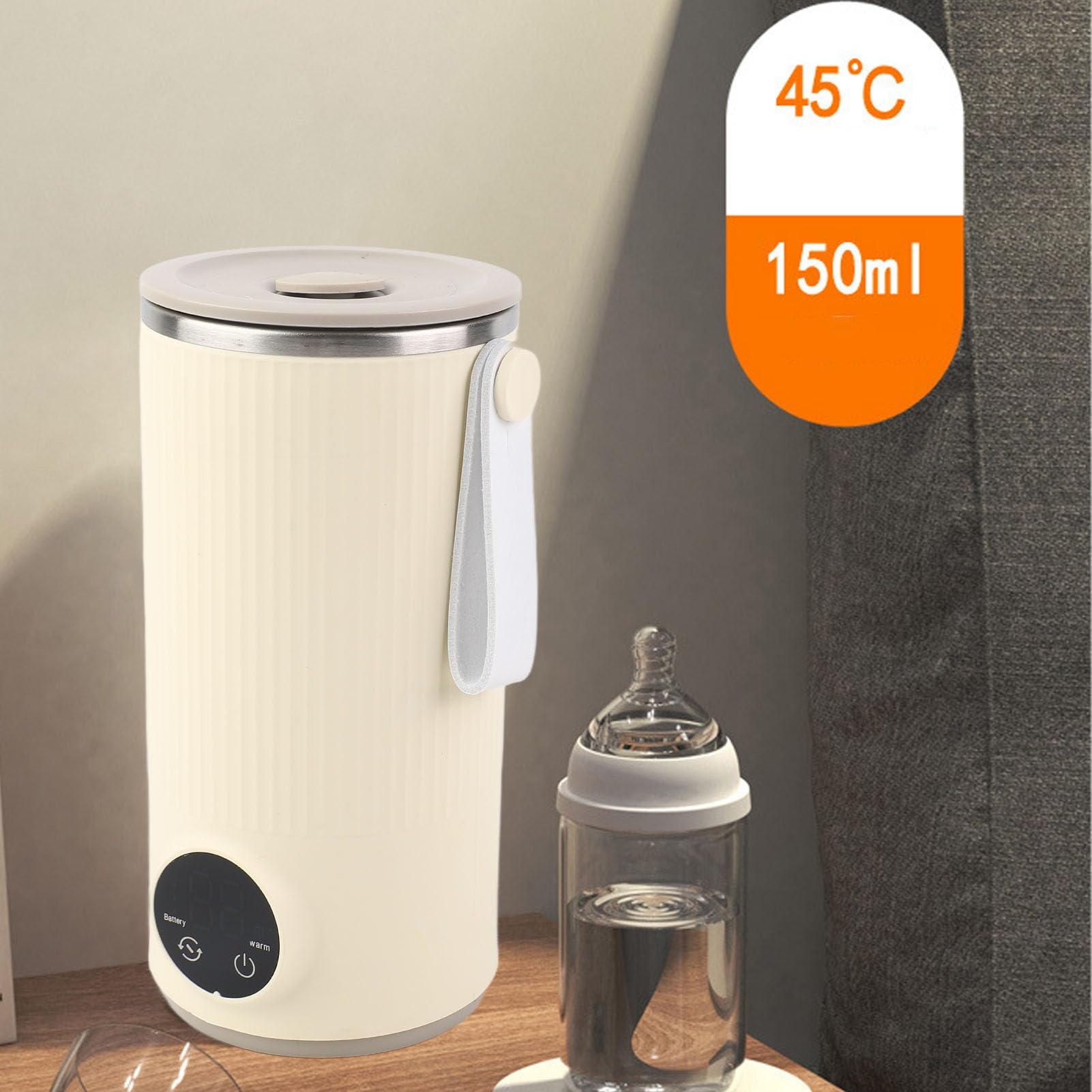Czajnik Elektryczny Podróżny, 400 ml, 55°C, Przenośny, Ładowany Przez USB, Mały Czajnik Ze Stali Nierdzewnej Z Obrotowym Mieszadłem do Kawy, Herbaty I Mleka