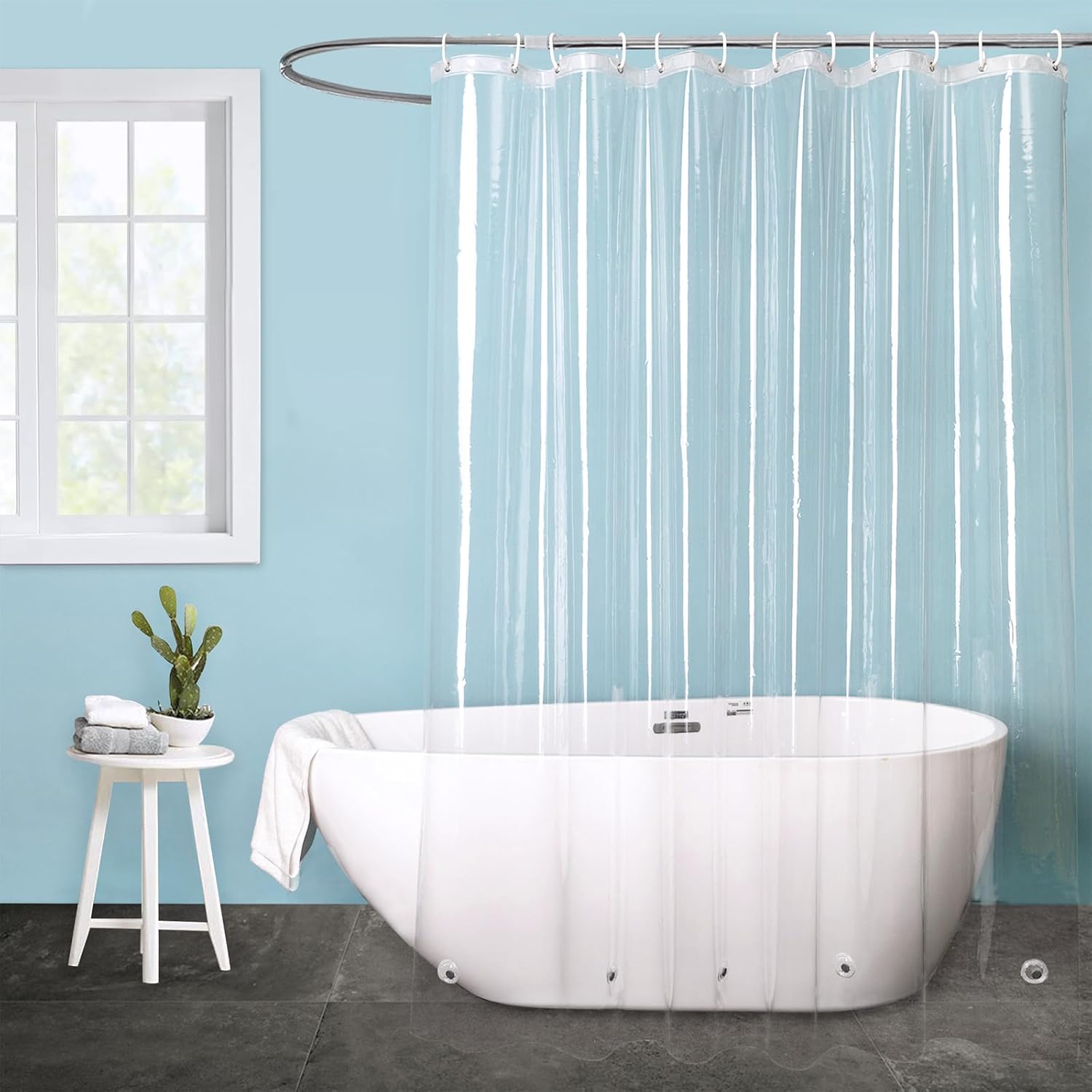 EurCross Clear Shower Curtain Liner 94 inches Long with 5 Magnet Weights and Hooks, Waterproof Premium 9G PEVA Extra Long Plastic Shower Curtain Liner 72x94 inch Clear 72"W x 94"L (Pack of 1)