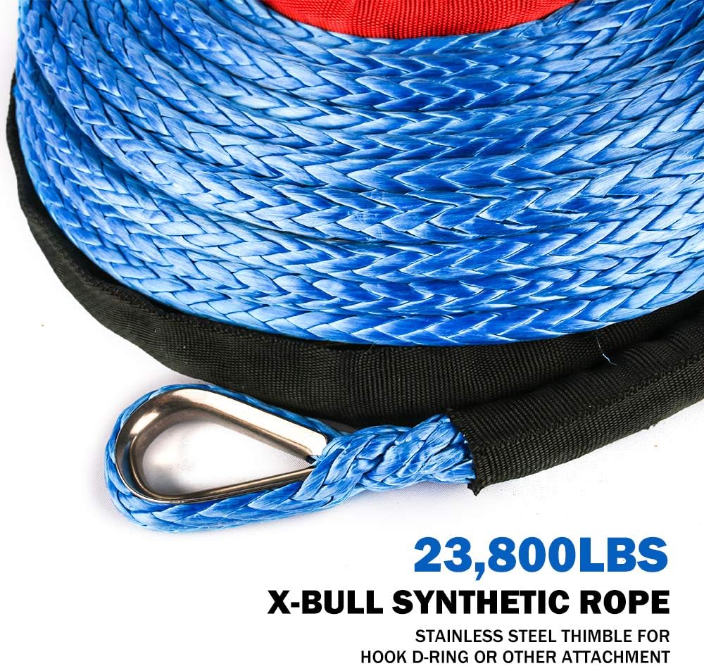 Flаѕh Dеаlѕ - 50% оƒƒ X-BULL SK75 3/8 x 100ft Dyneema Synthetic Winch Rope with Hook Car Tow Recovery Cable（23,809 Lbs,Blue） (Blue)