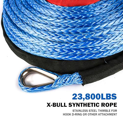 Miniatura 5 de X-BULL SK75 - Cuerda de cabrestante sintética Dyneema de 38 pulgadas x 100 pies con gancho para remolcar automóvil cable de recuperación 23809 libras