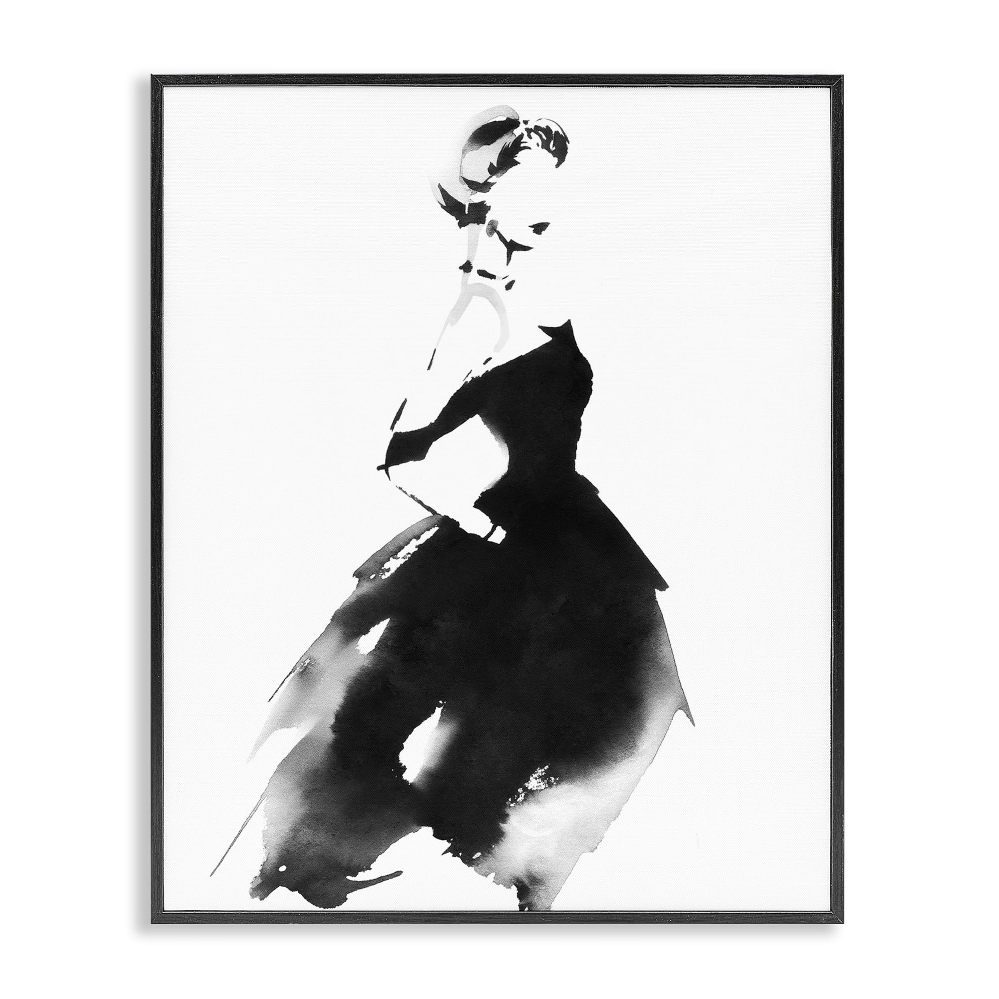 Stupell Industries Midnight Black (Textured) Shadow Waltz Silhouette Glam Portrait, 16 X 20 Inch Framed Giclée Print