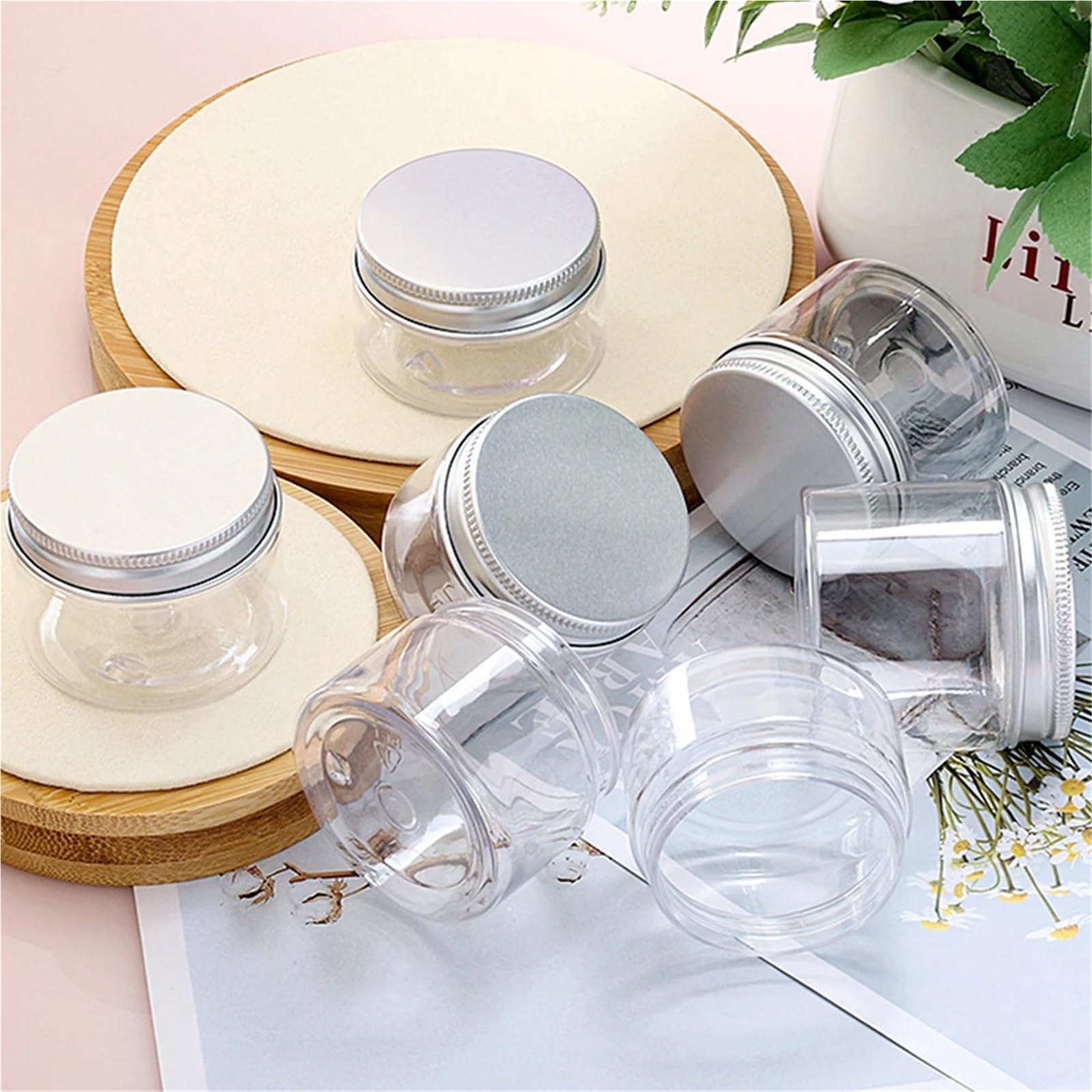 Kosmetiktiegel 10Pcs 30ml 40ml 50ml 60ml Leere Creme Jar Mit Aluminium Kappe Kosmetische Behälter Kunststoff PET Make-up-Flasche Klare Dichtung Topf FüR Lotion, Lippenbalsam, Creme(30ml)