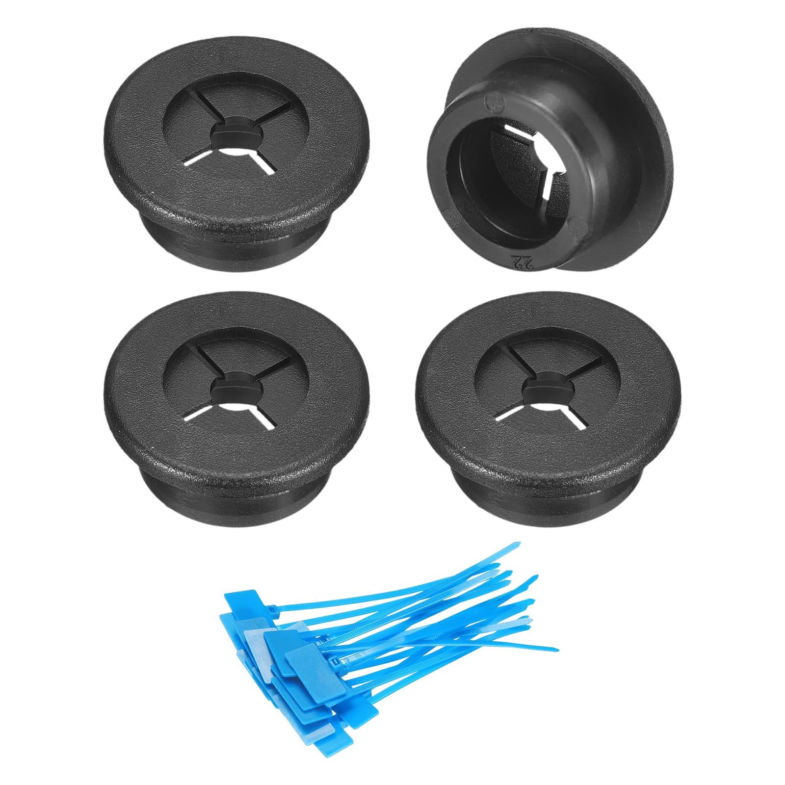 sourcing map 4Pcs Cable Cord Grommet, 7/8"(22mm) Rubber Desk Grommets Wire Pass Through Hole Cover with Marked Cable Ties for Home Office Cable Wire Protection, Black