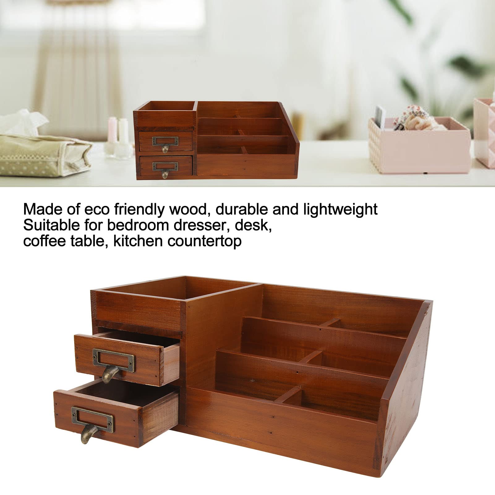 Vintage MakeupDesk Schubladenaufbewahrung Kosmetik & JewelryBox Stilvolle Holzaufbewahrungslösung für Zuhause & Büro Elegantes Schreibtischzubehör