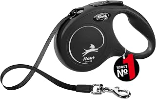flexi® Classic S | Laisse rétractable à sangle de 5 m pour petits chiens jusqu'à 15 kg | Noir | laisse à enrouleur pour chien | Poids : 200 g | Dimensions : 10 x 16,5 cm