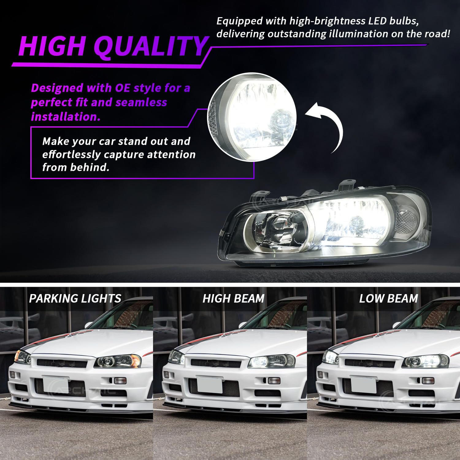 Amazon | Archaic製 日産 スカイライン R34 用 LED ヘッドライト E