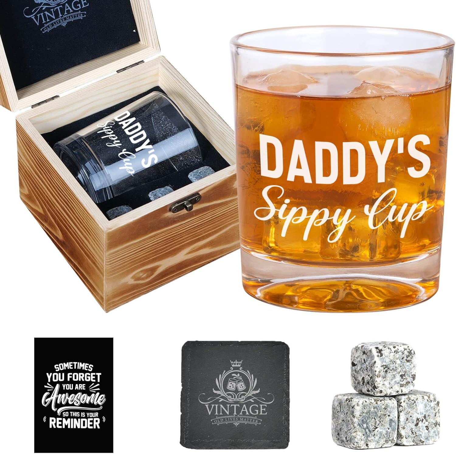 Ithmahco Daddys Sippy Cup Funny Whiskey Glasses for Men, New Dad Gifts First Time, First Time Dad Gifts for Christmas, Daddy Gift from Daughter Son Christmas, Gag Gift for Girl Dads Birthday