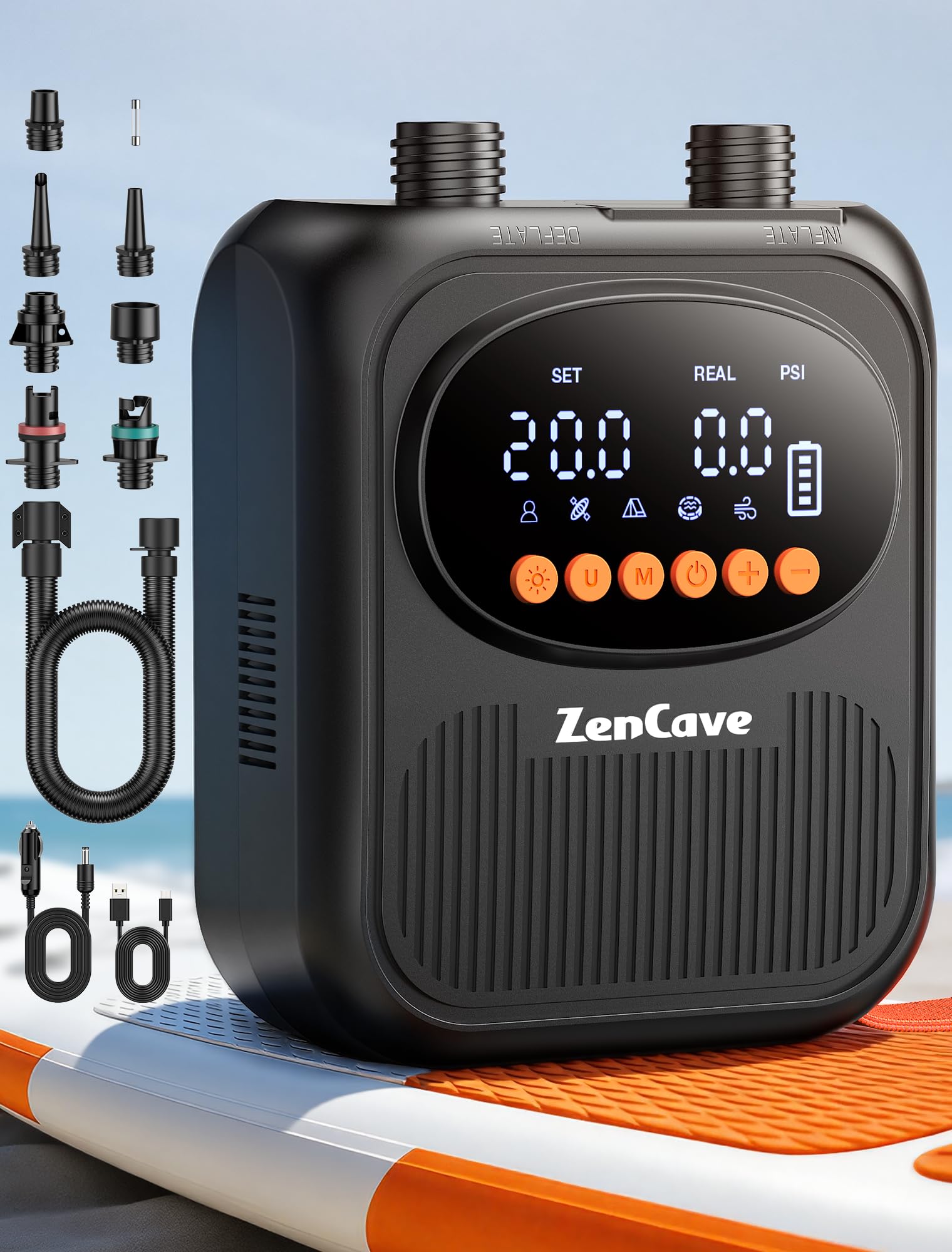 View 1 of [MISSING POWER CABLES] Paddle Board Pump Electric Portable, 20PSI High Pressure SUP Pump