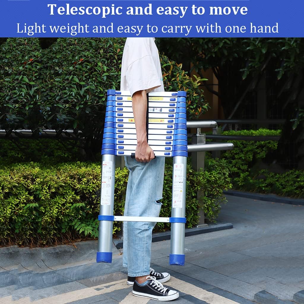 Telescoping Extension Ladder, Wide Pedal Adjustable Ladder 12.5feet/3.8m Telescoping Ladder with Detachable Hooks Retractable Collapsible Ladders for Home RV Loft Outdoor