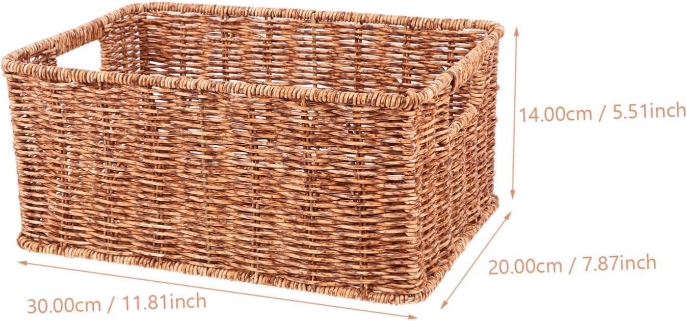 Rattan Storage Basket for Clothes Medium Multi-function Organizing Bin with Double Handles for Home Bedroom Nursery and Bathroom Use