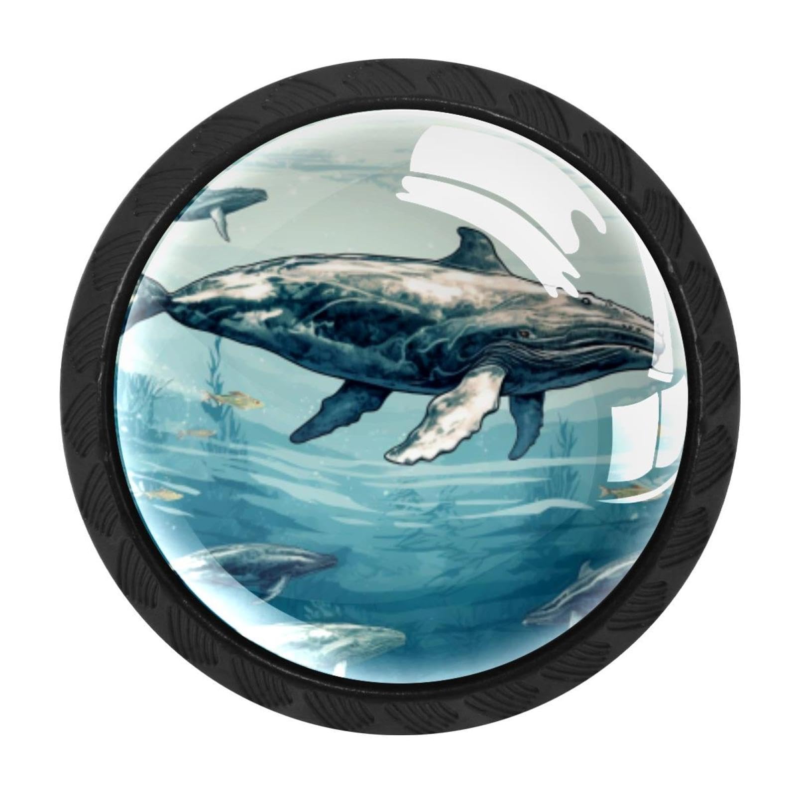 CHENZZZZ 4 Pieces Whale Drawer Knobs, 35mm Black Kitchen Cabinet Knobs, Drawer Pulls and Knobs, Glass Cabinet Hardware Single Hole Knob for Cabinets and Drawers Round