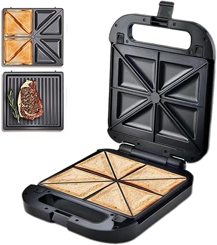 Sandwichera 2 en 1, parrilla de prensa Panini y sandwichera gourmet con placas antiadherentes, calefacción de doble cara, luces indicadoras, mango