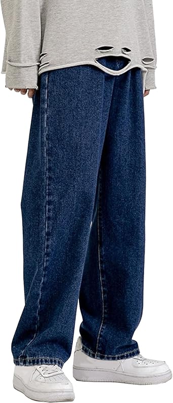 Mens Vintage Straight Loose Fit Jeans Causal Classic Hiking Denim Pants Washed Comfort Outdoor Jeans Trouser
