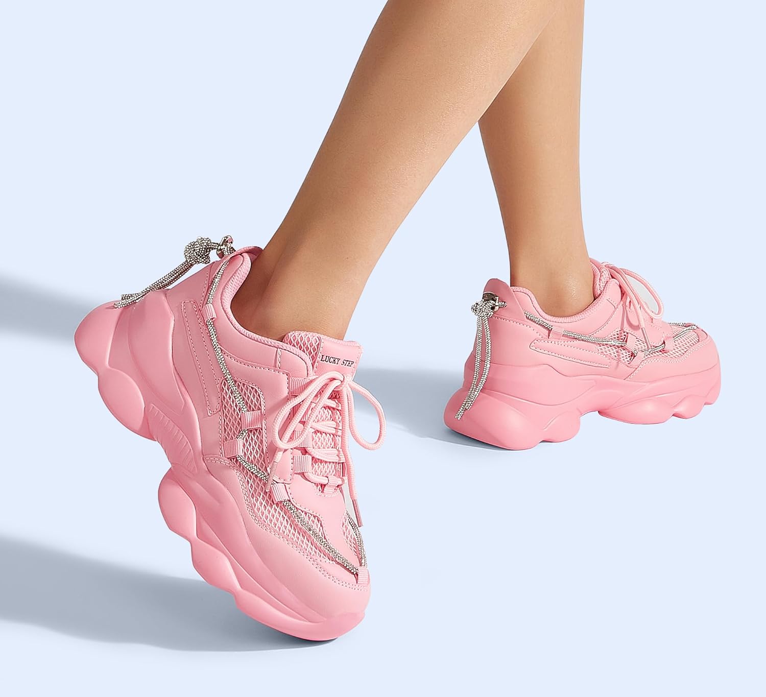 LUCKY STEP Women's 90s Chunky Sneakers Sparkly Bling Rhinestone Rope Platform Casual Thick Dad Rave Walking Shoes - Image 9