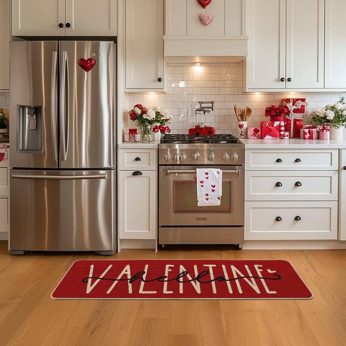 Artoid Mode Hello Valentine Red Valentine's Doormat, Anniversary Wedding Home Decor Low-Profile Rug Switch Mat for Indoor Outdoor 17x47 Inch