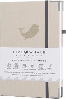 Closeout Edition Live Whale 90 Day Planner - Focus Planner for Busy Lifestyles | Daily Mindfulness, Task Tracking & Goal Setting | Non Dated. (LinenGrey)
