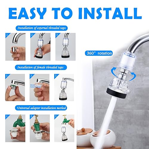 Miniatura 4 de Unidad de purificación de agua reducción de cloro, diseño giratorio 360, materiales ajustables de tres modos, prácticos paquetes de repuesto