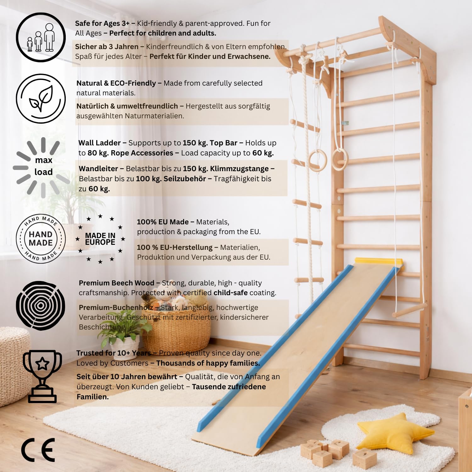 Kletterwand Sprossenwand Turnwand Kinder-5-220 Fitness Sportgerät Klettergerüst Holz