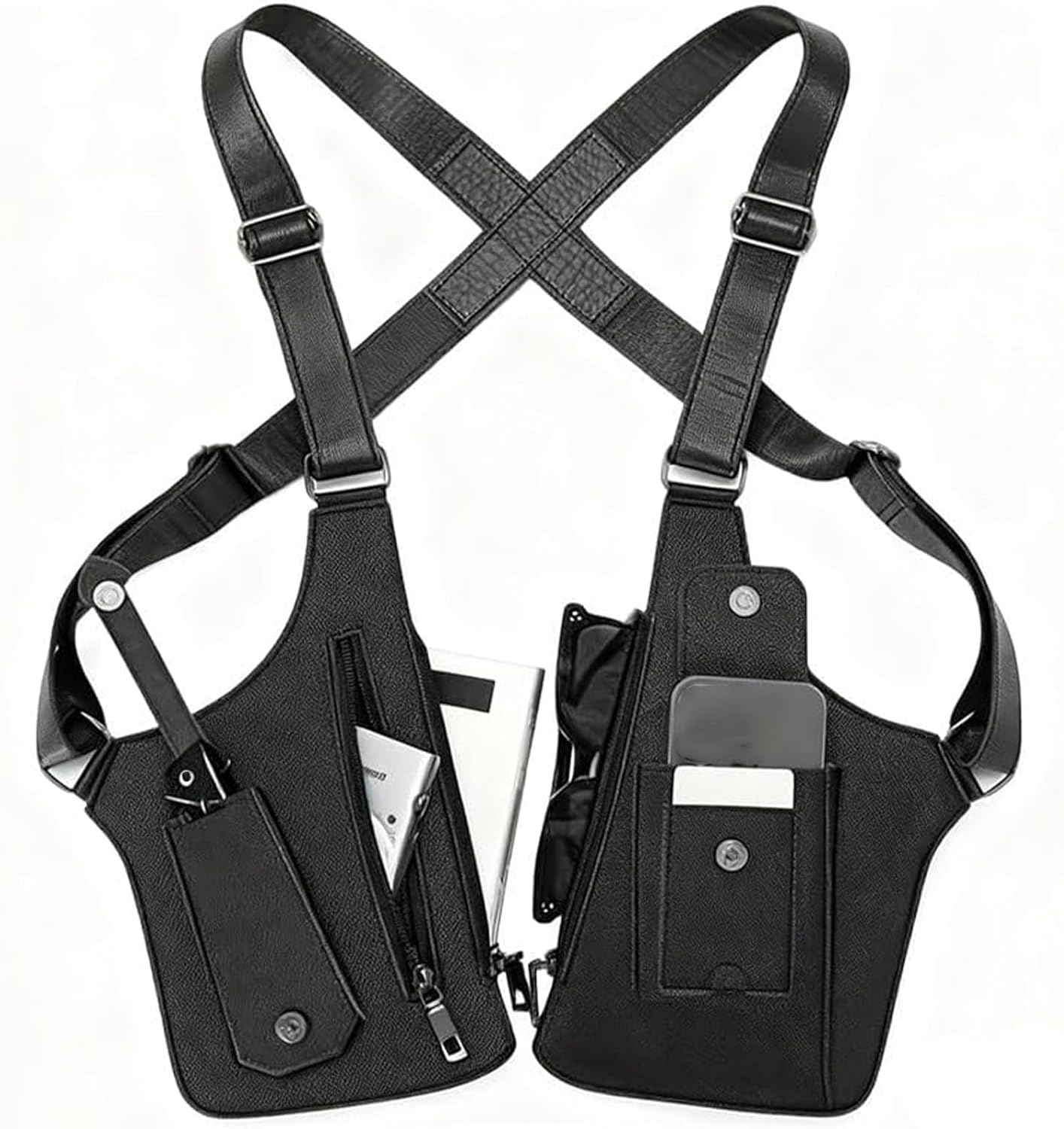 Underarm Shoulder Bag for Men, Double Shoulder Armpit Bag, Adjustable Leather Armor Crossbody Pack Multi-Pocket