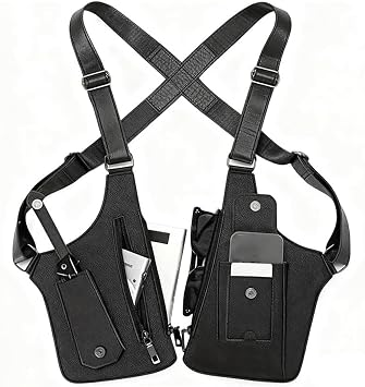 Double Shoulder Armpit Bag, Underarm Shoulder Bag for Men, Adjustable Leather Armor Crossbody Pack Multi-Pocket