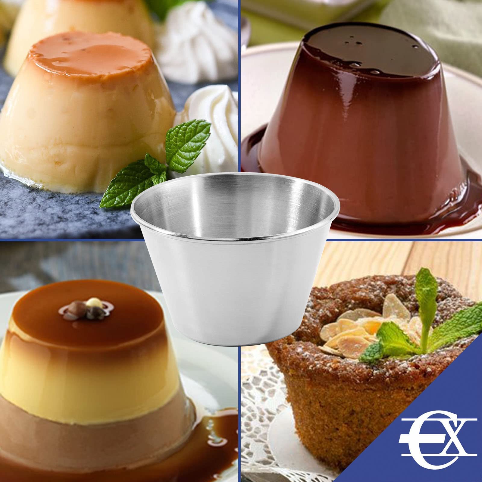 EUROXANTY Molde para Flan 24 unidades | Flanera Individual | Molde de flan liso | Molde antiadherente | Molde gelatinas | Molde para pastelitos | Molde redondo | Ø9 cm