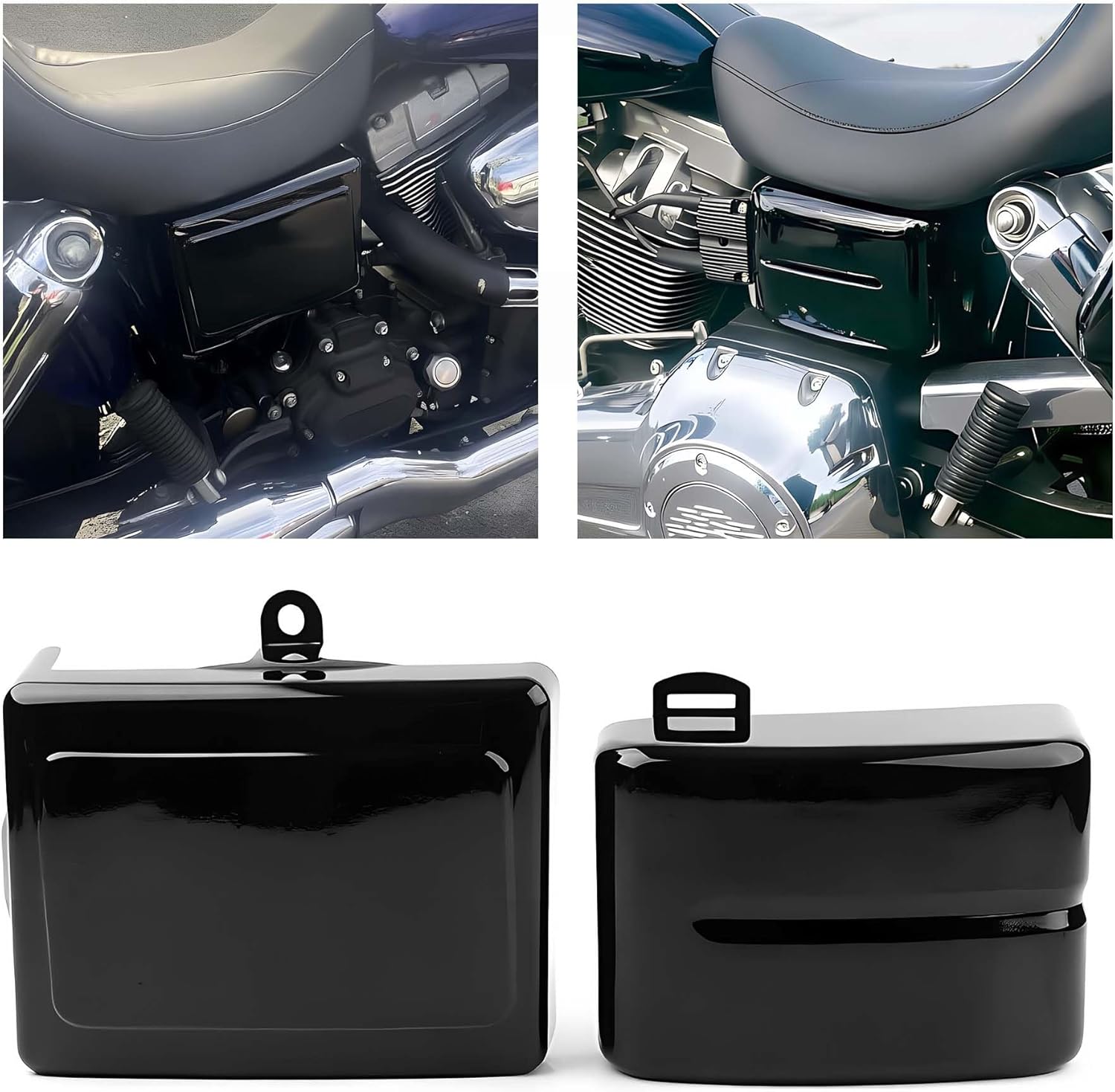 Stretched Smooth Battery Side Cover Kit for Harley Dyna Fat Bob, Street Bob, Super Glide, Wide Glide, Switchback 2006-2017 Gloss Black ABS Plastic Battery Box Cover Panels