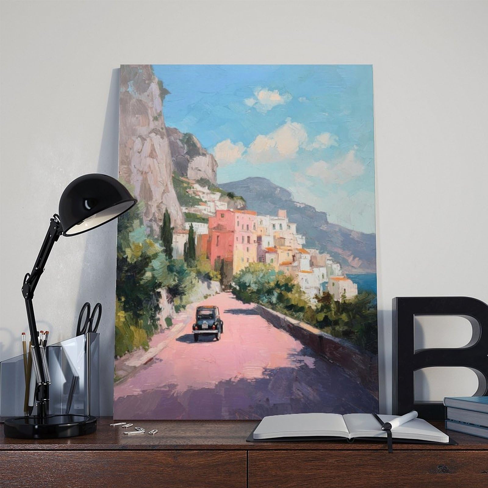 Quark Retro Amalfiküste Wandkunst Italien Küstenmalerei Poster Pastellrosa 2