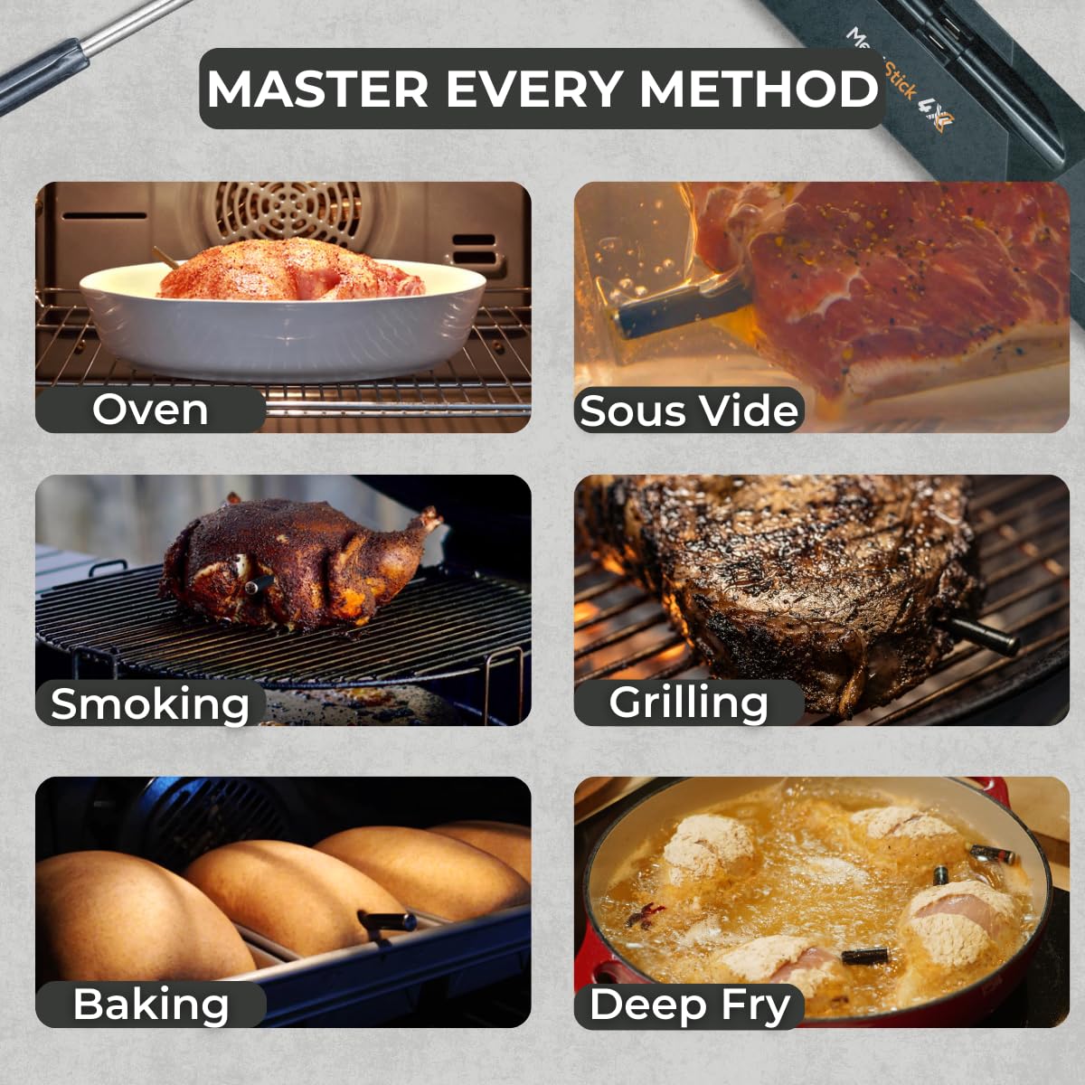 MeatStick 4X Bluetooth Wireless Meat Thermometer, 650ft+ Range Grill Probe | 4 sensors, 572°F ambient rating, 70+ hr battery. Built for big cuts and long smokes. For Grilling, Smoker, Oven, BBQ